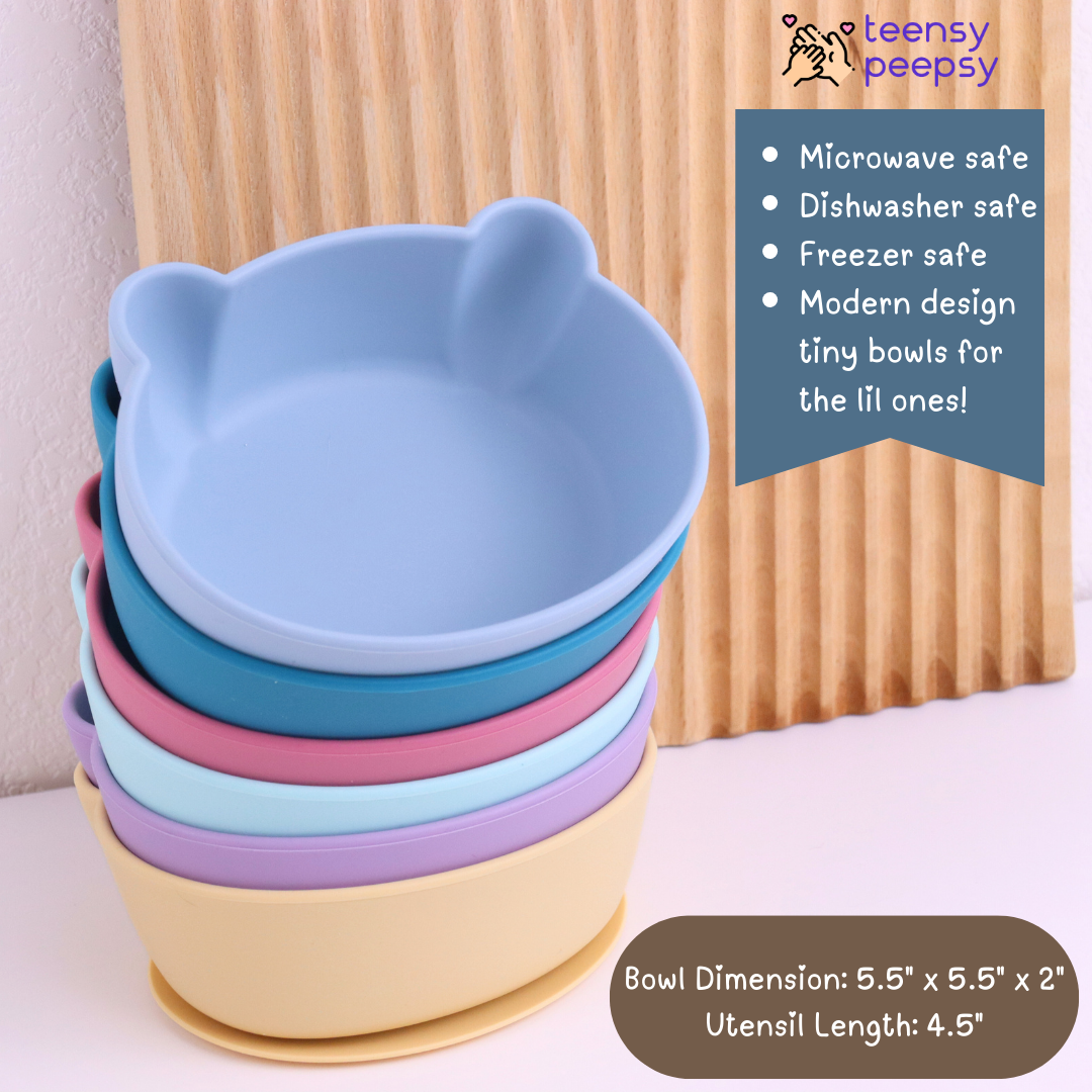 Bear Shaped Silicone Baby Bowl Feeding Set (Summer Sky)