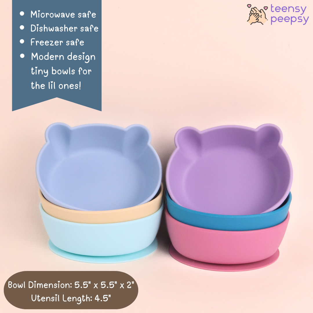 Bear Shaped Silicone Baby Bowl Feeding Set (Misty Jade)