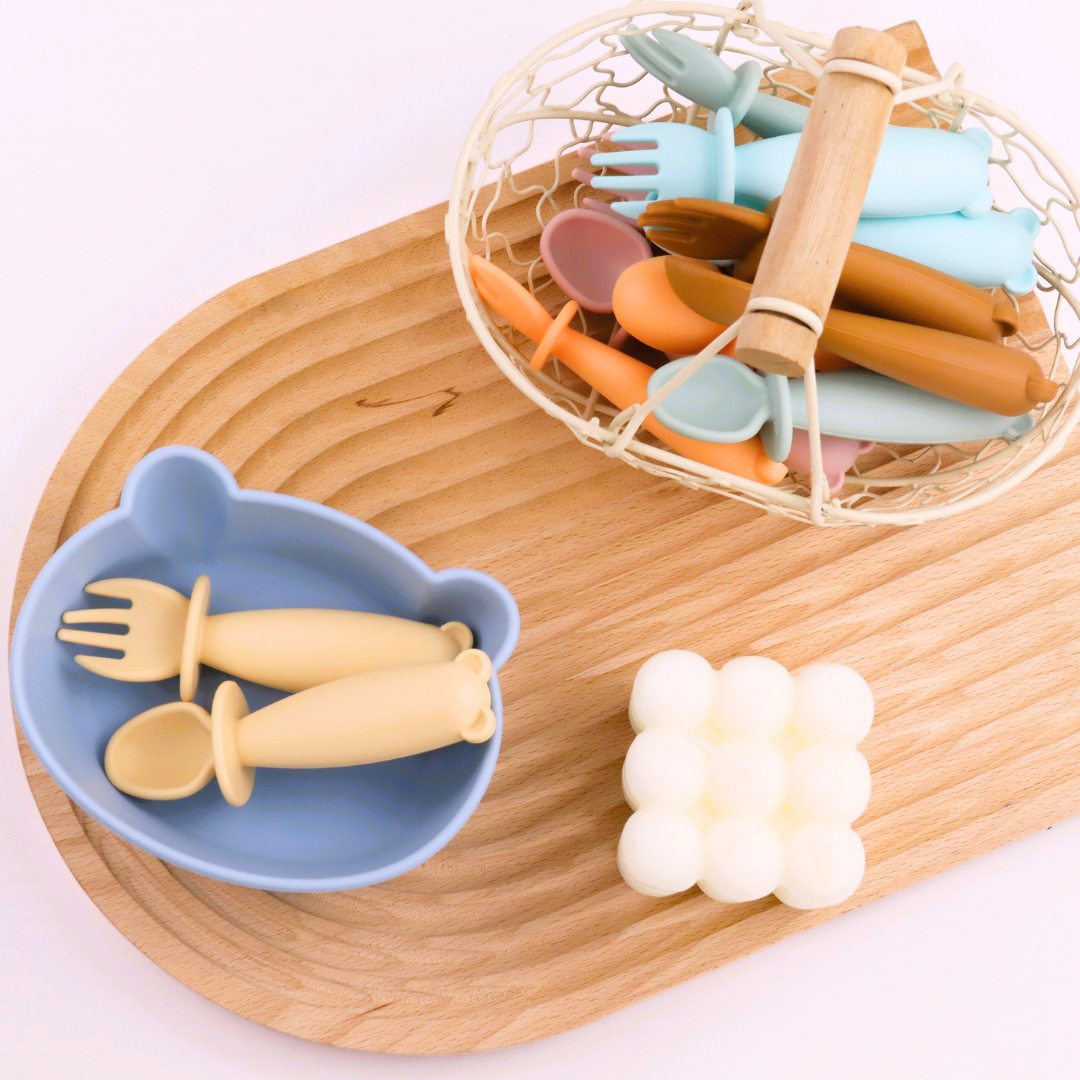 Bear Shaped Silicone Baby Bowl Feeding Set (Summer Sky)