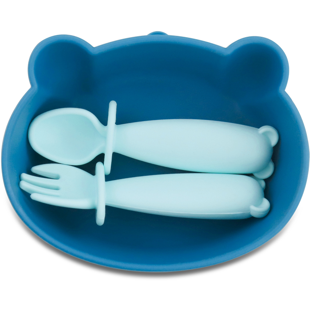 Bear Shaped Silicone Baby Bowl Feeding Set (Aquamarine)
