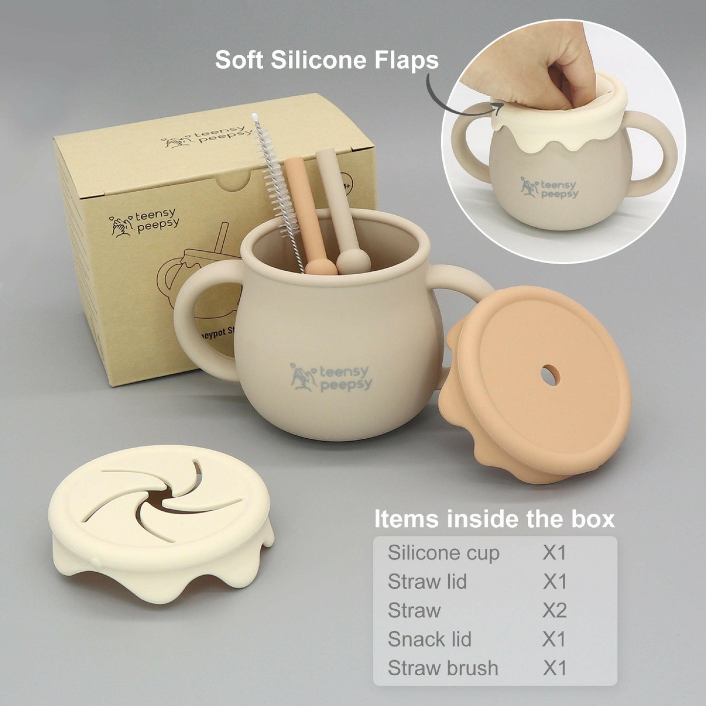 Honey Pot 3-in-1 Silicone Training Cup (Sandy Beige) - teensy peepsy