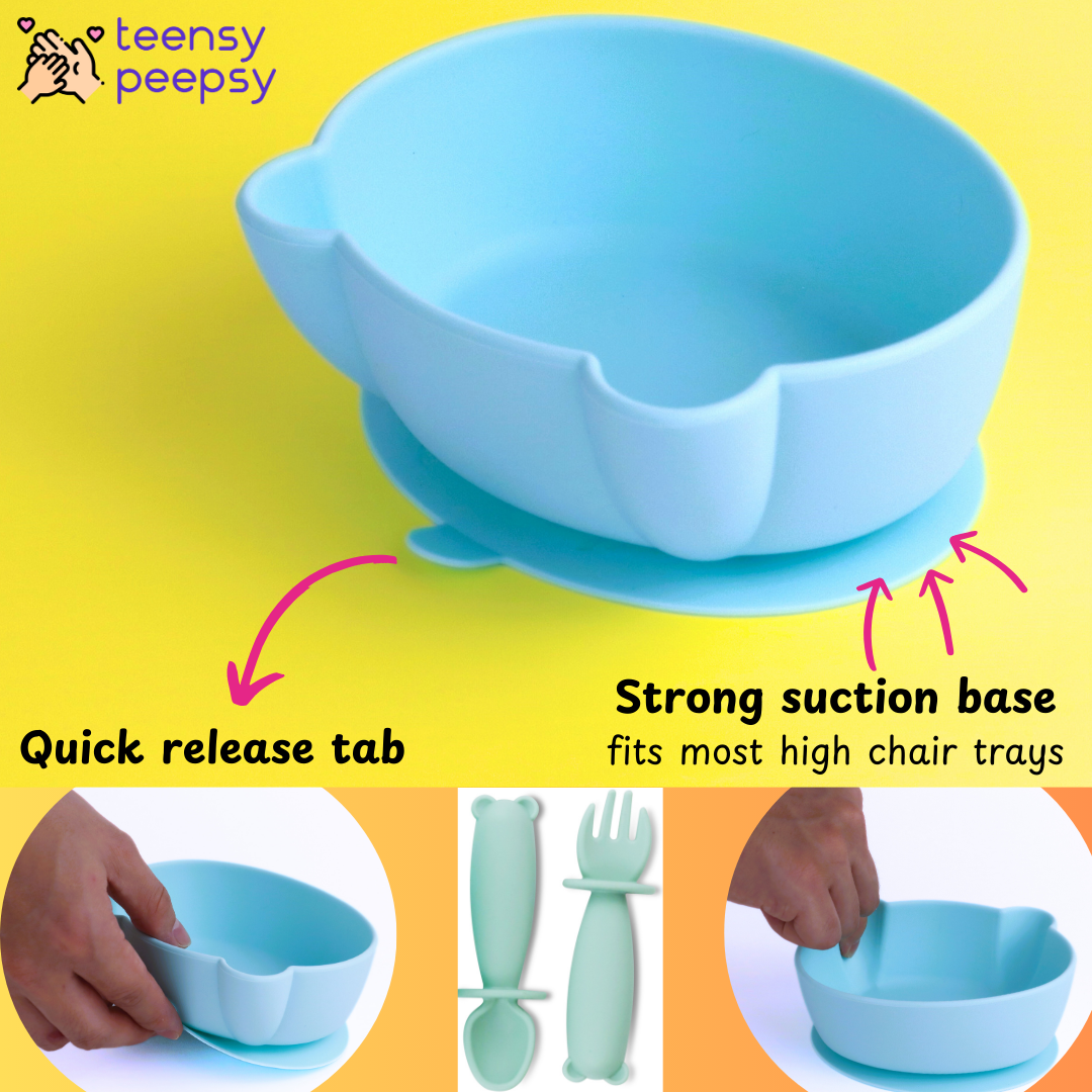 Bear Shaped Silicone Baby Bowl Feeding Set (Misty Jade)
