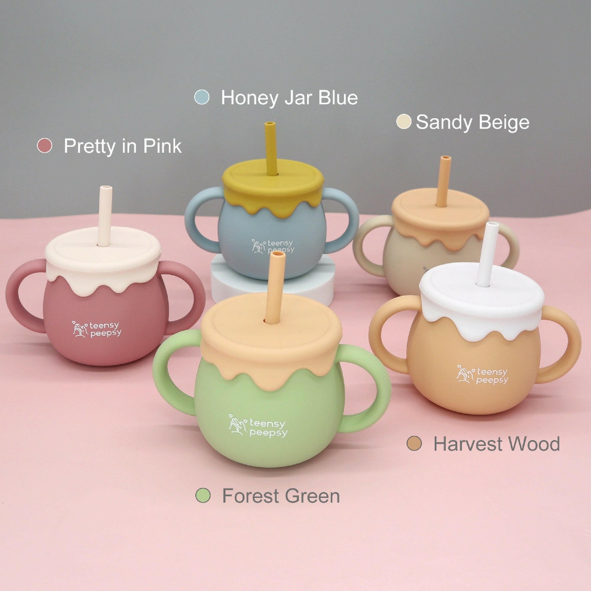 Honey Pot 3-in-1 Silicone Training Cup (Honey Jar Blue) - teensy peepsy