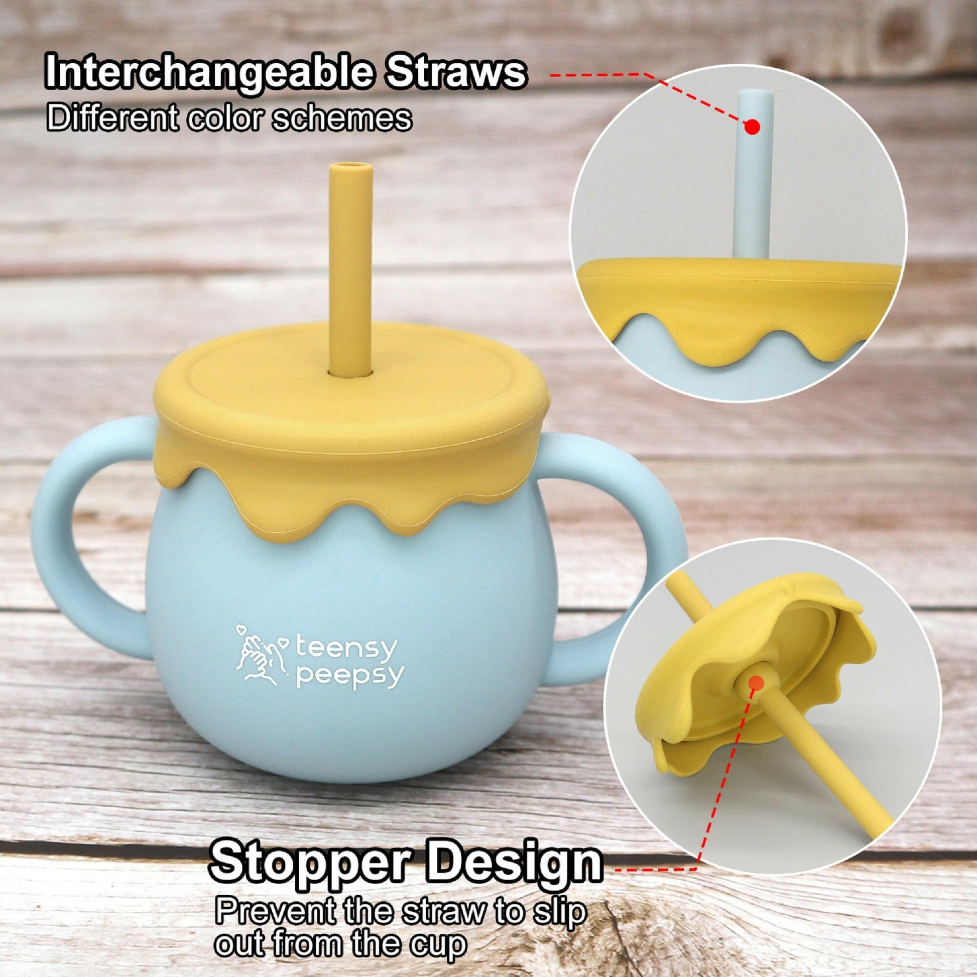 Honey Pot 3-in-1 Silicone Training Cup (Honey Jar Blue) - teensy peepsy
