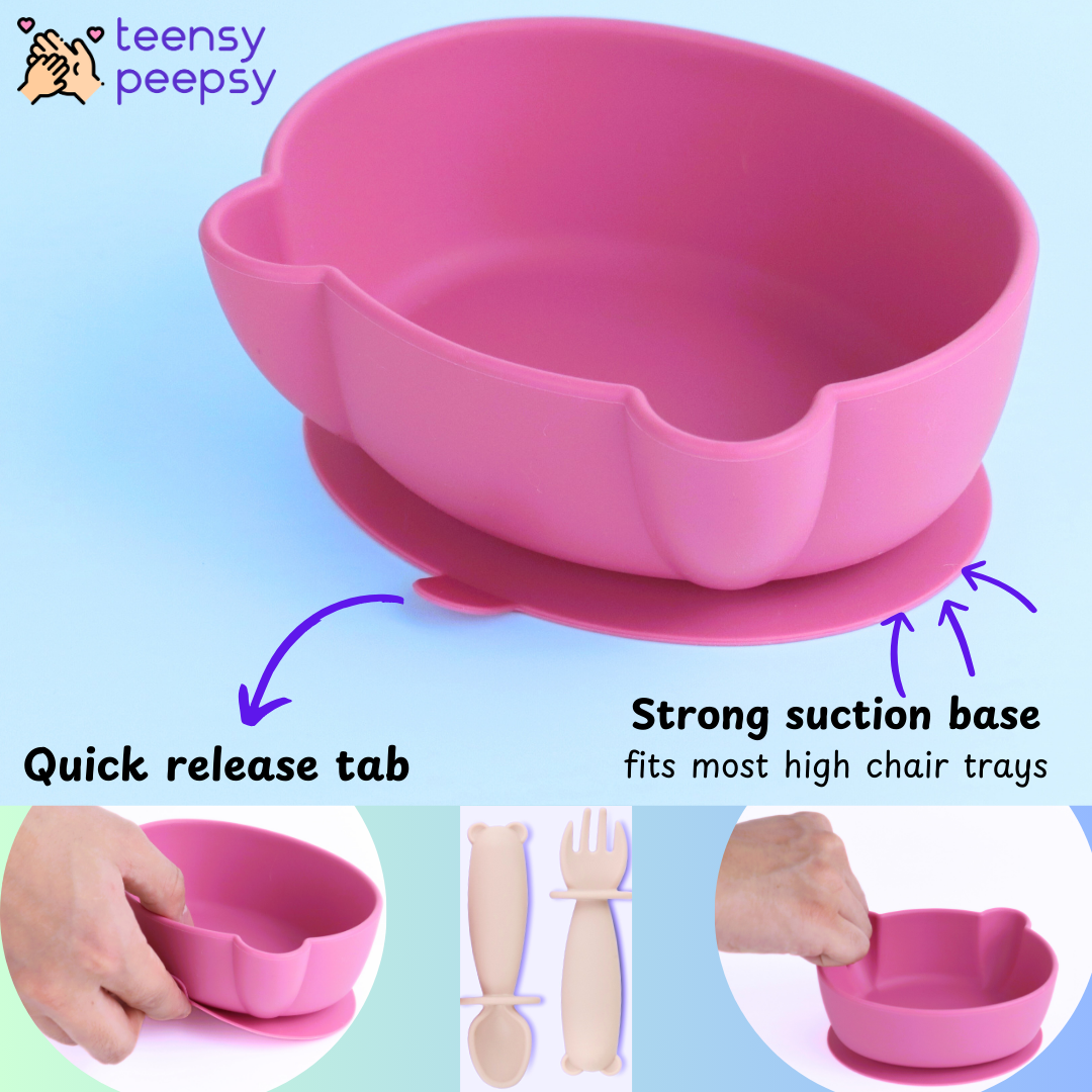 Bear Shaped Silicone Baby Bowl Feeding Set (Hibiscus)