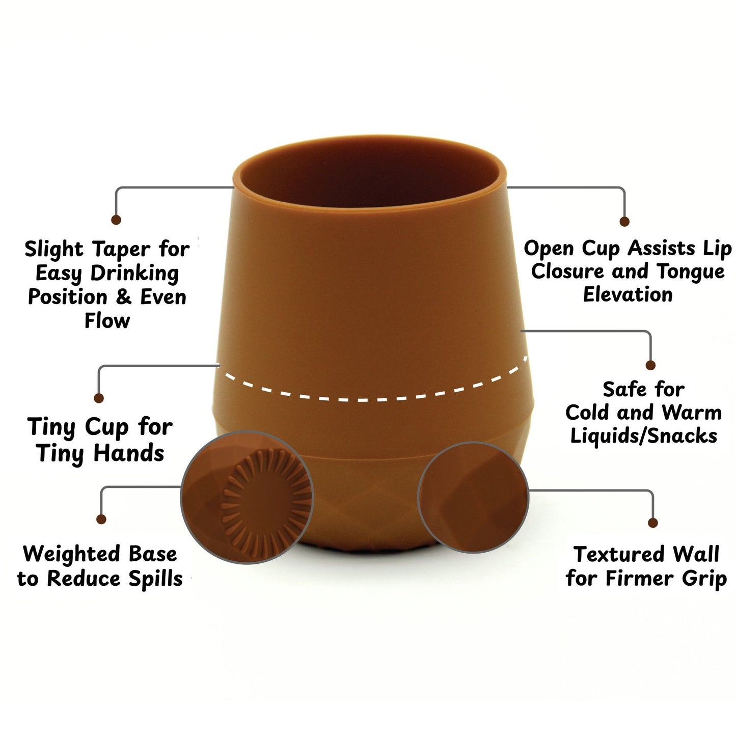 2 pack Tiny Baby Cups, Open Training Cups 2oz (Caramel Brown)