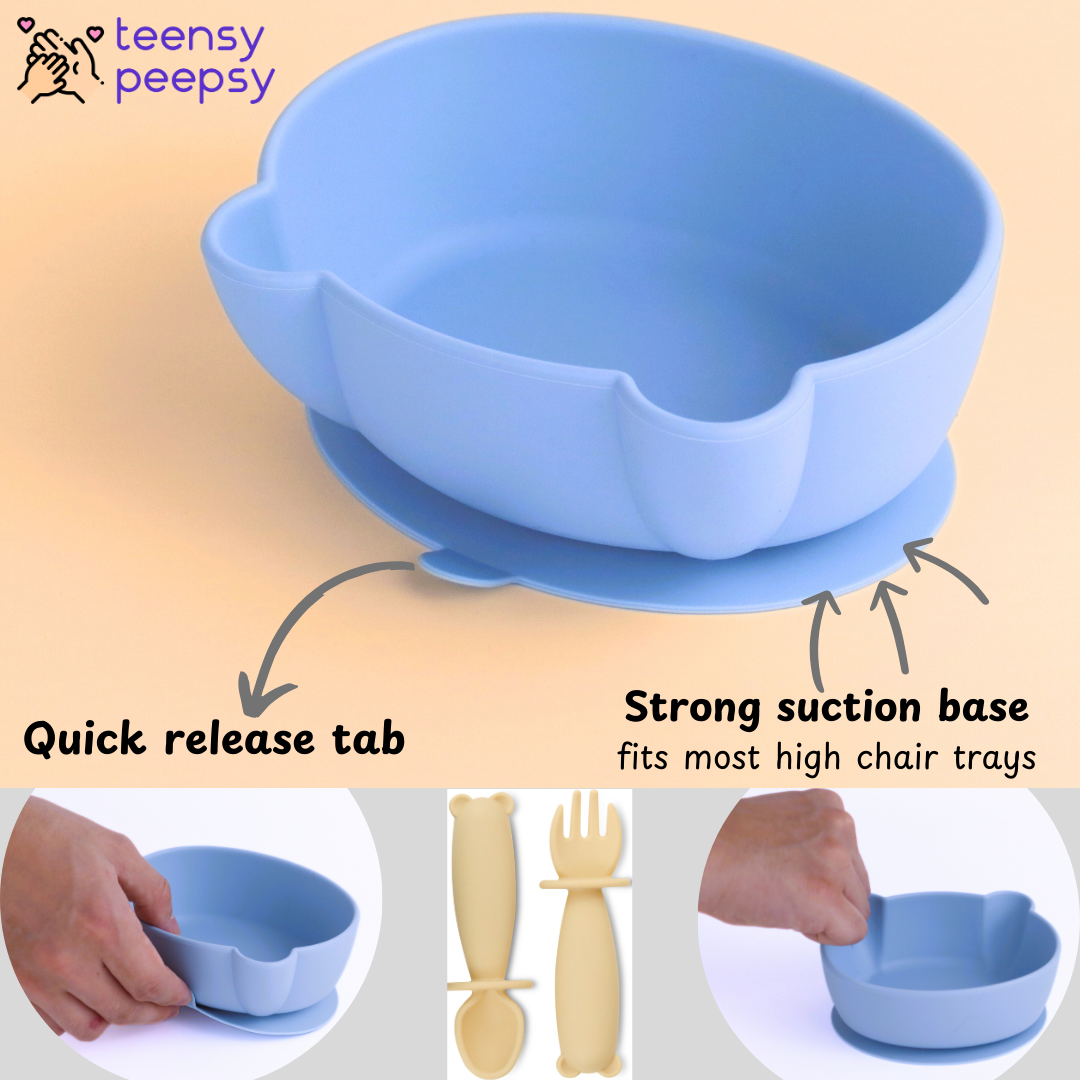 Bear Shaped Silicone Baby Bowl Feeding Set (Summer Sky)
