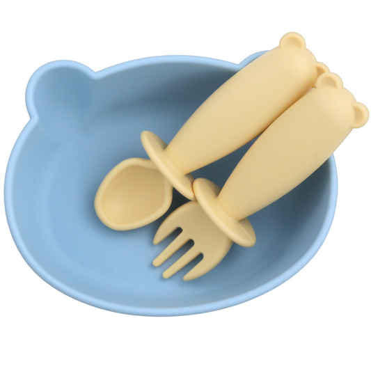 Bear Shaped Silicone Baby Bowl Feeding Set (Summer Sky)