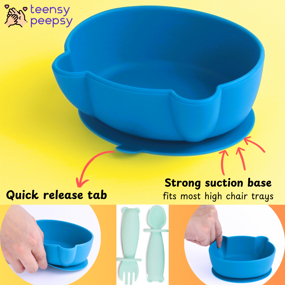 Bear Shaped Silicone Baby Bowl Feeding Set (Aquamarine)