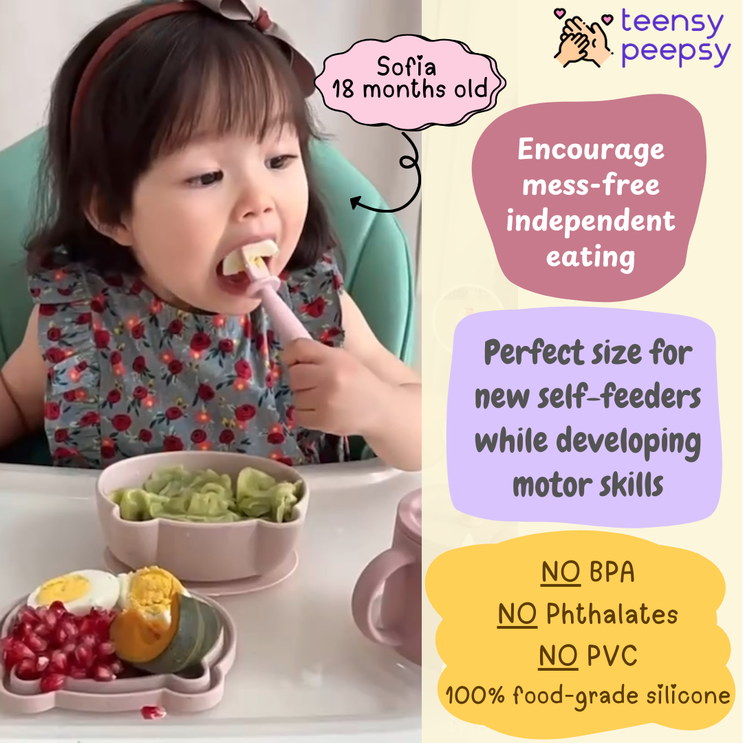Bear Shaped Silicone Baby Bowl Feeding Set (Misty Jade)