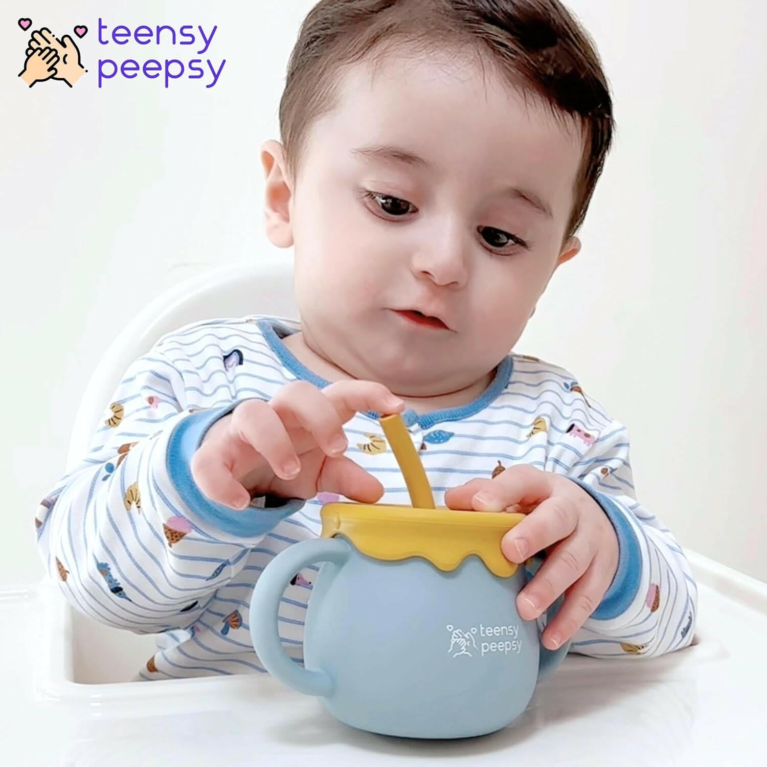 Honey Pot 3-in-1 Silicone Training Cup (Honey Jar Blue) - teensy peepsy