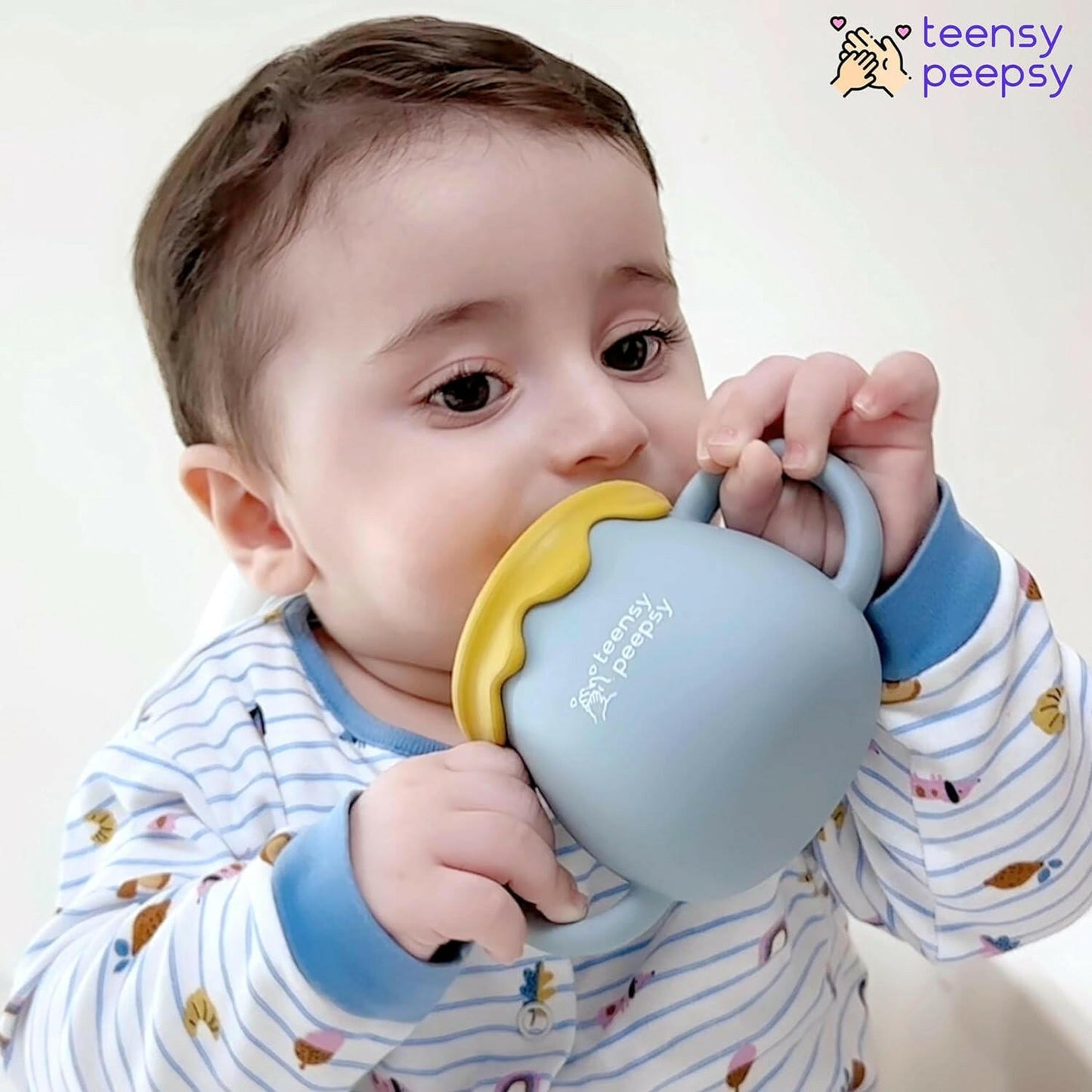 Honey Pot 3-in-1 Silicone Training Cup (Honey Jar Blue) - teensy peepsy