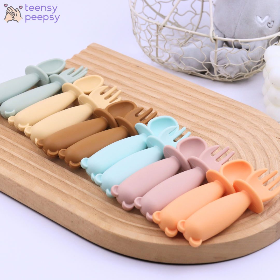 Bear Shaped Silicone Baby Bowl Feeding Set (Summer Sky)