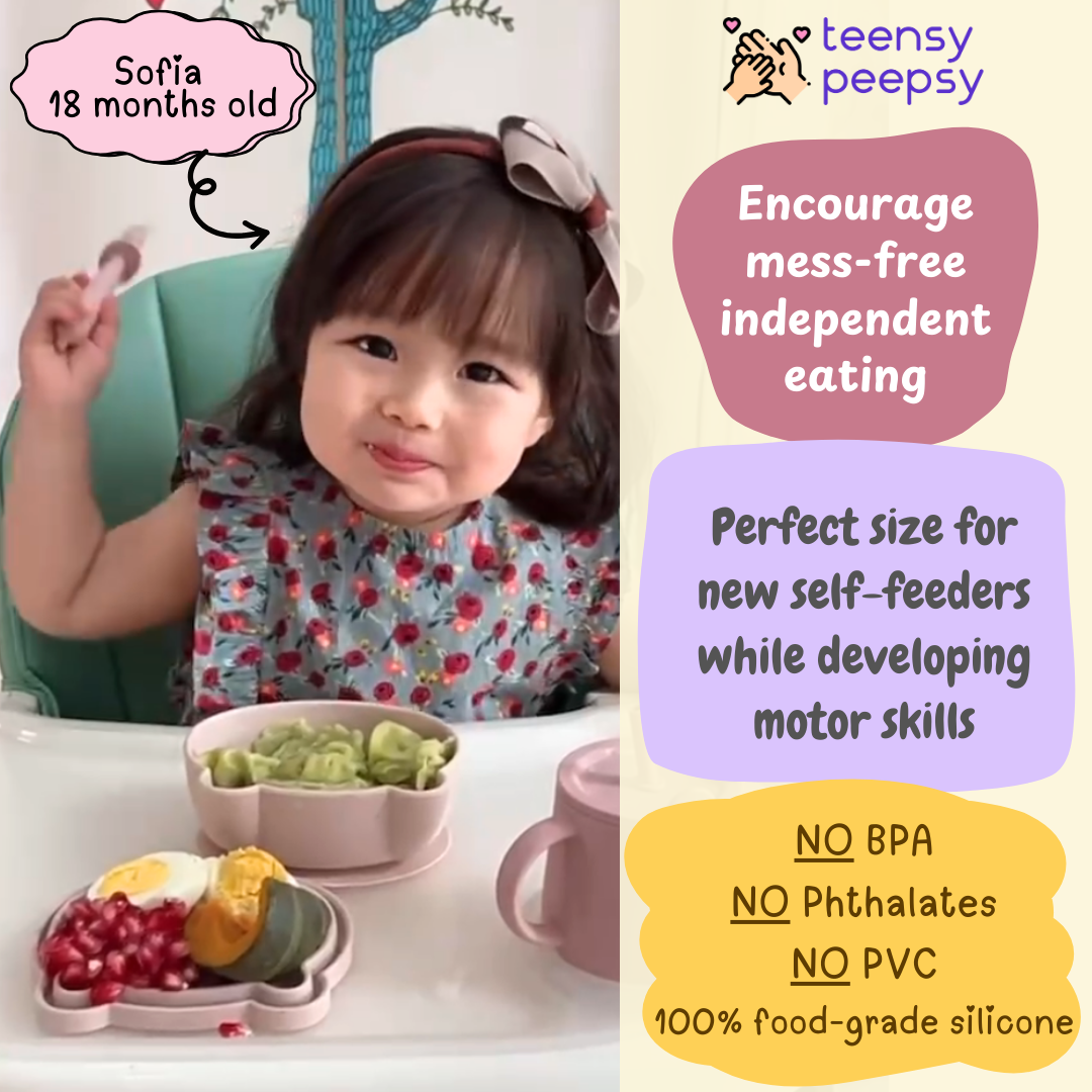 Bear Shaped Silicone Baby Bowl Feeding Set (Hibiscus)