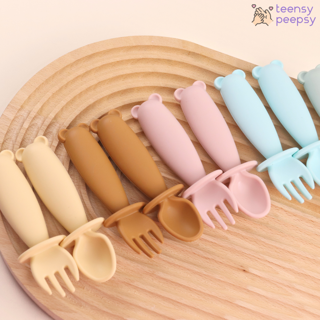 Bear Shaped Silicone Baby Bowl Feeding Set (Summer Sky)