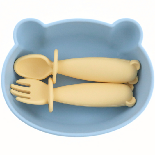Bear Shaped Silicone Baby Bowl Feeding Set (Summer Sky)