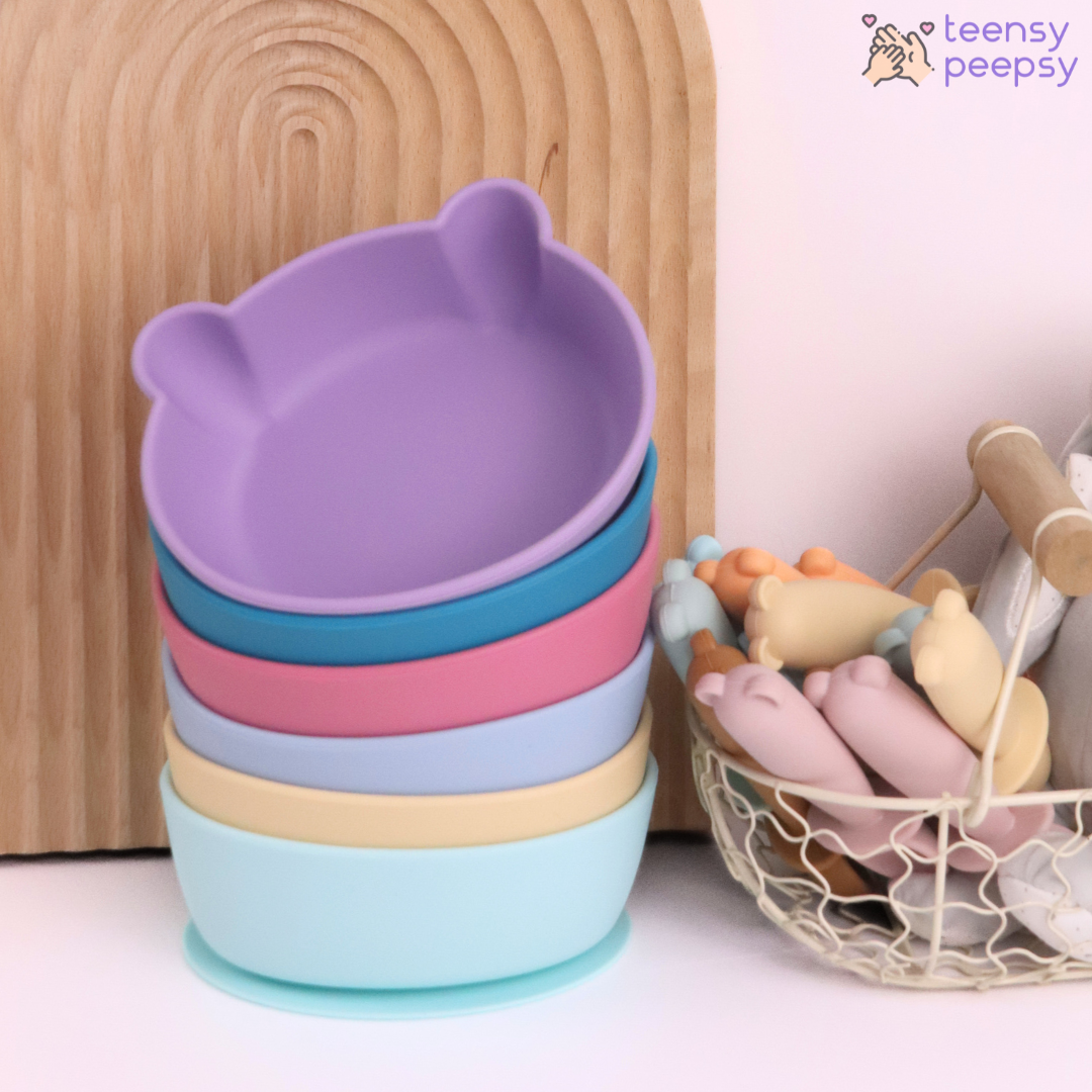 Bear Shaped Silicone Baby Bowl Feeding Set (Aquamarine)