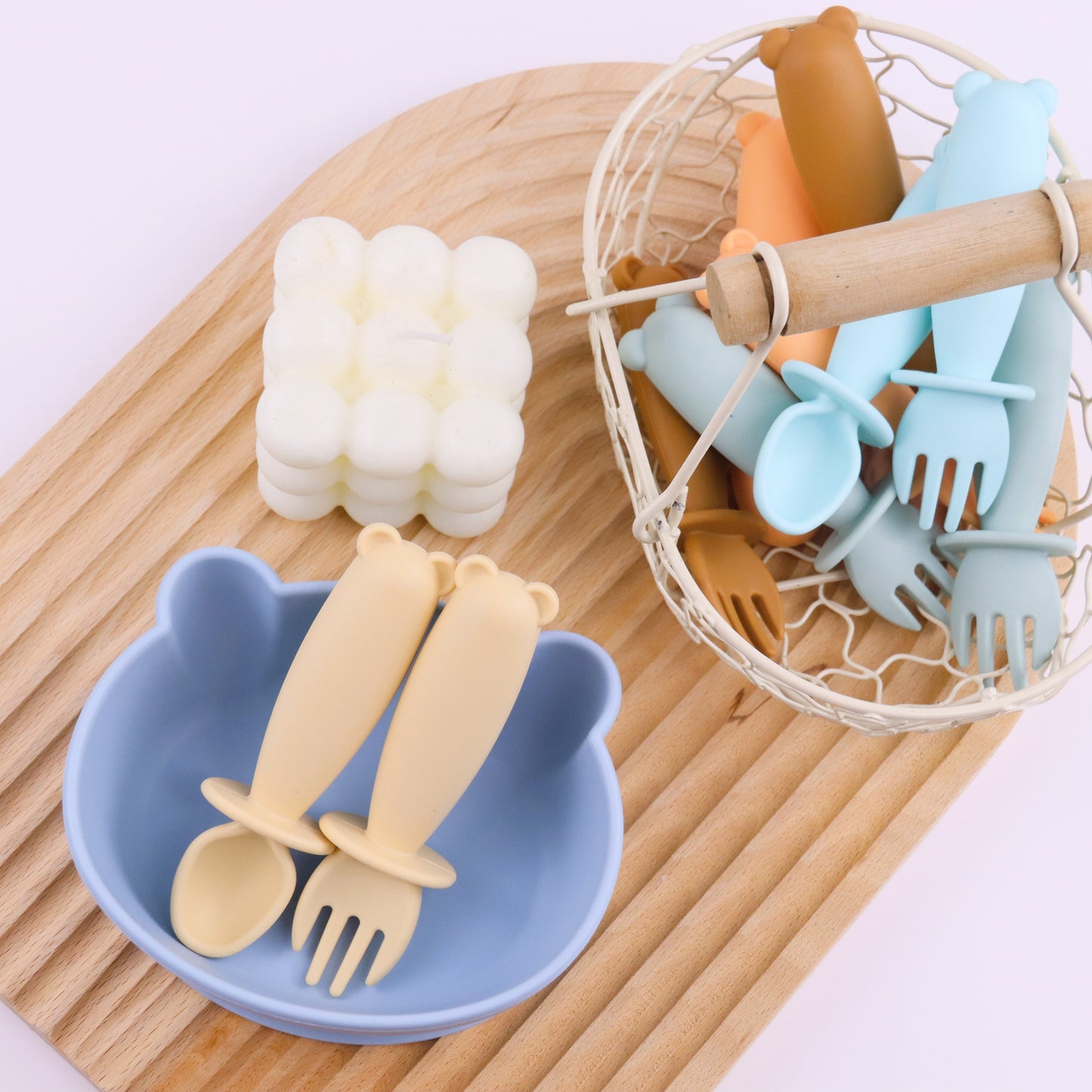 Bear Shaped Silicone Baby Bowl Feeding Set (Summer Sky)