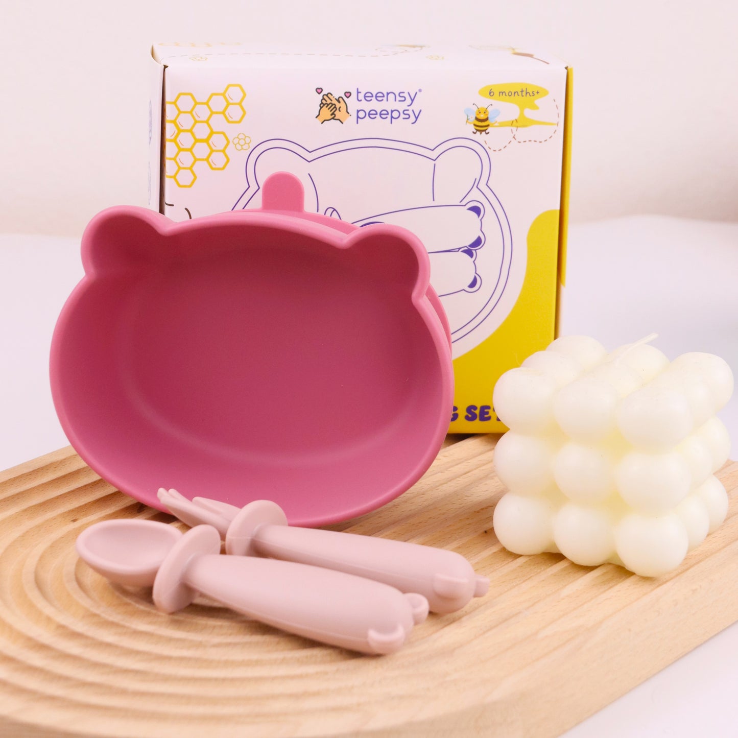 Bear Shaped Silicone Baby Bowl Feeding Set (Hibiscus)