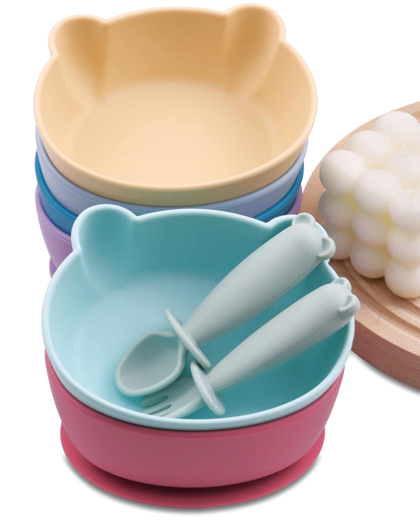 Bear Shaped Silicone Baby Bowl Feeding Set (Misty Jade)