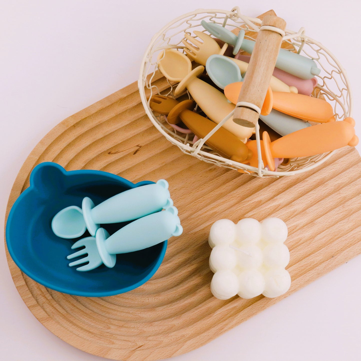 Bear Shaped Silicone Baby Bowl Feeding Set (Aquamarine)