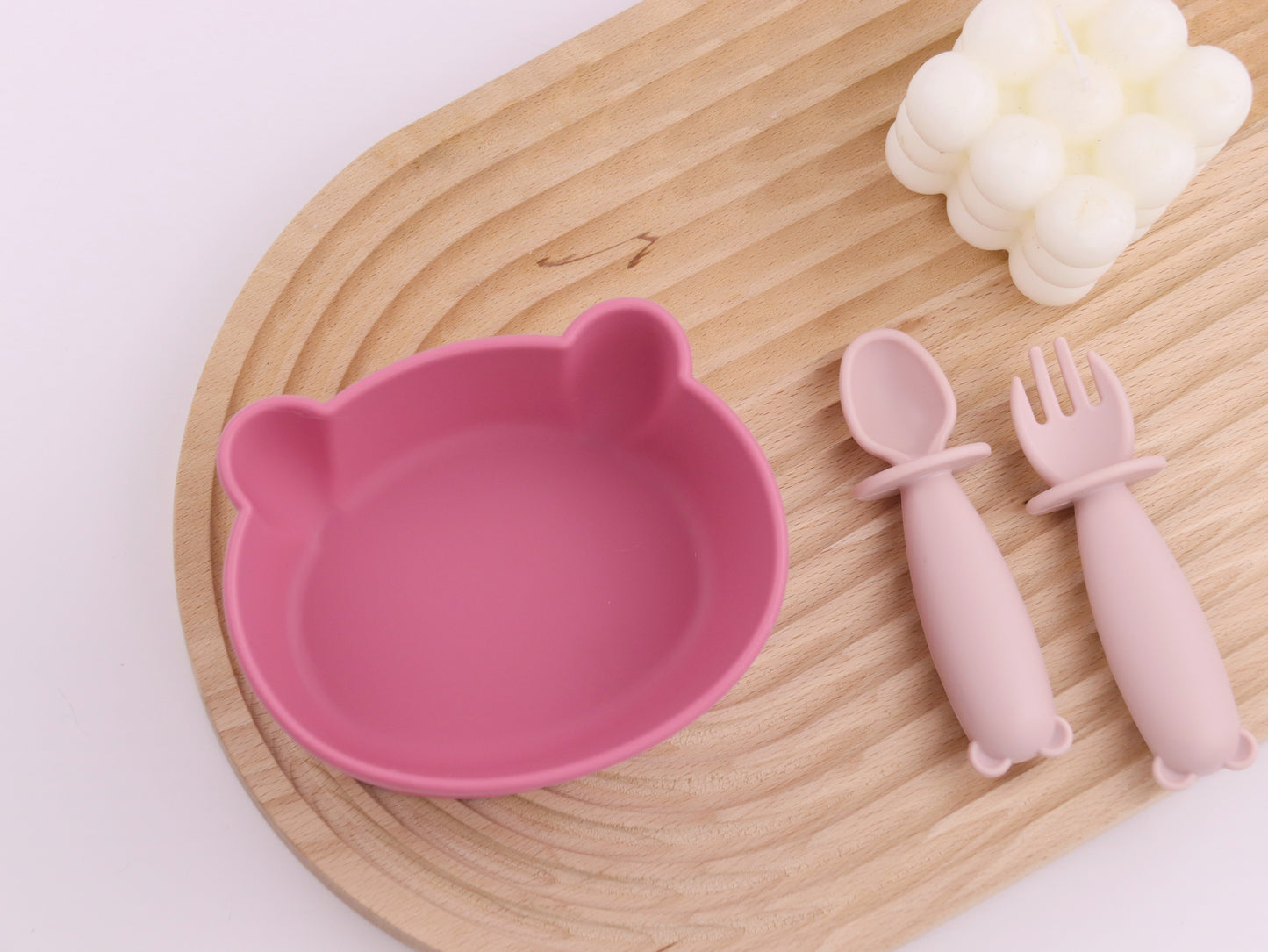Bear Shaped Silicone Baby Bowl Feeding Set (Hibiscus)