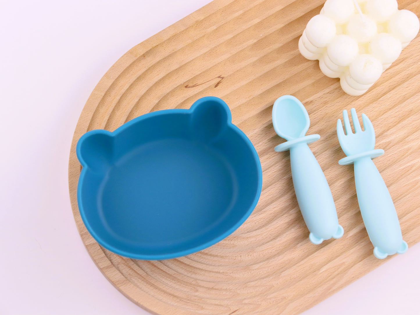 Bear Shaped Silicone Baby Bowl Feeding Set (Aquamarine)