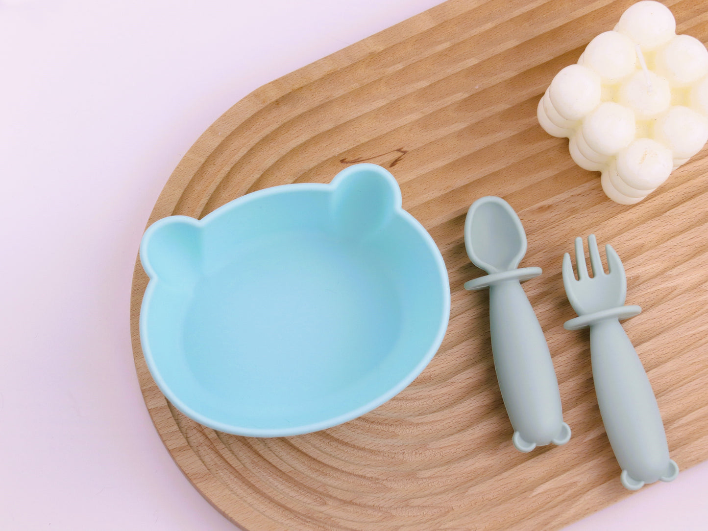 Bear Shaped Silicone Baby Bowl Feeding Set (Misty Jade)